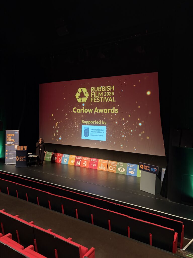 Screen onstage displaying "Rubbish Film Festival Carlow Awards"